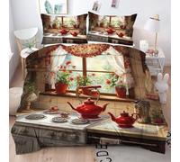 ZZXHG Funda Nórdica Cama 180-240x260 cm TeteríA Roja, Fundas de Edredón de Microfibra con Cierre de Cremallera, Juego de Ropa de Cama Adultos con 2 Fundas de Almohadas 50x75cm