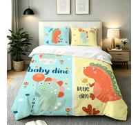 ZZXHG - Funda nórdica de 140 x 200 cm, diseño de dinosaurio, color amarillo y verde, juego de cama para 1 persona de microfibra, 3 piezas, suave, juego de cama con 2 fundas de almohada de 65 x 65 cm