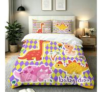 ZZXHG - Funda nórdica de 140 x 200 cm, diseño de dinosaurios en color, juego de cama para 1 persona, de microfibra, 3 piezas, suave, juego de cama con 2 fundas de almohada de 65 x 65 cm D1