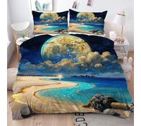 ZZXHG Fundas Nordicas Cama 105 Infantil Planeta Playa Azul, Funda de Edredón de Microfibra con Cremallera, Juego de Ropa de Cama con Fundas Nordicas 200x200 + 2 Funda de Almohada 50x75 cm_A17386