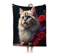 ZZXHG Mantas para Sofas Niños 130 x 150 Gato y Rosa Roja, Cubre Sofa de de Franela, Manta Polar Reversible de Microfibra Cálida y Cómoda, Mantitas de Cama, de sofá de Sala de Estar