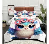 ZZXHG Nórdico Confortable para Parejas | Búho Azul Animado, Edredón Sustituto de Plumas, Ultra Suave, Lavable a Máquina, con 2 Fundas, Dormitorio Principal_A4270