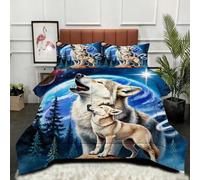 ZZXHG Nórdico Confortable para Parejas | Lobo Azul Animal, Edredón Sustituto de Plumas, Ultra Suave, Lavable a Máquina, con 2 Fundas, Dormitorio Principal_A1066