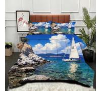 ZZXHG Nórdico Extra Grande Barco Mar Azul, Edredón Todo el Año, Muy Cálido y Ligero, Incluye 2 Fundas de Almohada, para Habitaciones Amplias, 220x240_A12899