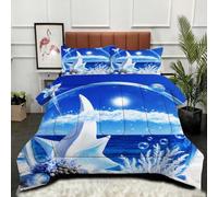 ZZXHG Nórdico Extra Grande Estrella de Mar Azul 3D, Edredón Todo el Año, Muy Cálido y Ligero, Incluye 2 Fundas de Almohada, para Habitaciones Amplias, 220x240_A13775