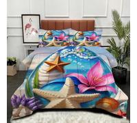 ZZXHG Nórdico Extra Grande Estrella de Mar Azul Flor, Edredón Todo el Año, Muy Cálido y Ligero, Incluye 2 Fundas de Almohada, para Habitaciones Amplias, 220x240_A13751