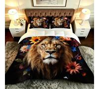 ZZXHG Nórdico Extra Grande Flores Animales LeóN, Edredón Todo el Año, Muy Cálido y Ligero, Incluye 2 Fundas de Almohada, para Habitaciones Amplias, 220x240_A19247