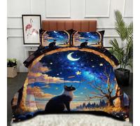 ZZXHG Nórdico Extra Grande Gato Luna Azul, Edredón Todo el Año, Muy Cálido y Ligero, Incluye 2 Fundas de Almohada, para Habitaciones Amplias, 220x240_A12503