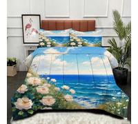 ZZXHG Nórdico Ligero | OcéAno Flor Azul, Edredón Alternativo al Plumón, Reversible y Confortable, con 2 Fundas de Almohada, para Dormitorio Juvenil, 135x200 cm_A1640