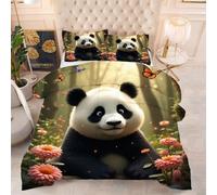 ZZXHG Nórdico Ligero | Panda Negro, Edredón Alternativo al Plumón, Reversible y Confortable, con 2 Fundas de Almohada, para Dormitorio Juvenil, 135x200 cm