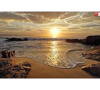 ZZXIAO Papel tapiz fotográfico 3D amanecer mar océano ola puesta de sol playa cartel de pared pegatinas de pared deco pared Decoración Fotomural sala Pared Pintado Papel tapiz no tejido-350cm×256cm