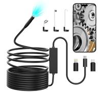 ZZXLOPE 1920P HD Endoscopio de Inspección de Serpiente, 3 en 1 USB Cámara Endoscópica, Cámara Endoscópica con 8 Luces LED para Móvil Android & iOS, Borescopio para Coche, Casa, Tuberías(16,5 FT/5M)
