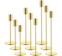 ZZXLOPEZ Candelabros de Metal, 9 Piezas Candelabro Dorado, Vintage Cónicas Portavelas de Metal Alto, para Velas Cónicas de 2.2 cm, Candelabro Decorativos para Bodas, Cumpleaños, Casa Hogar Comedor