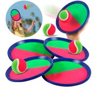 ZZXLOPEZ Captura Bolas Raqueta Set, Juego de Pelota para Niños, 4 Velcro Ball Paddles y 4 Velcro Ball, Juegos de Playa para Niños, Juegos Lanzamiento Aire Libre para Patio, Jardín, Interior Exterior