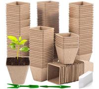 ZZXLOPEZ Macetas Biodegradables Semilleros, 100Pcs 8cm Macetas de Semillas de Fibra Biodegradable con 2 Herramientas de Jardín y 100 Etiquetas de Plantas, para Plantasde de Semillero,Flores,Plantas