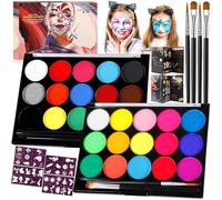 ZZXLOPEZ Pintura Facial y Corporal, Kit de Maquillaje de 30 Colores, Pintura Fluorescente en la Oscuridad, Pintura Facial con 40 Plantillas,Pintura Corporal,Fiesta Halloween Navidad Para Mardi Gras