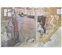 ZZYGGN GMGSW Carl Larsson Johana Ordeñando las vacas Impresiones Carl Larsson Póster Escenas de vida Arte de pared Pintura en lienzo Cuadro retro para decoración de pared 50x75cm Sin marco