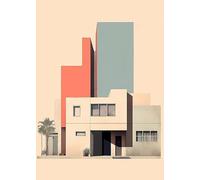 ZZYGGN GMGSW Carteles de Le Corbusier Grabados de arquitectura《Colorful The House》Cuadro de arte mural moderno de Le Corbusier Pintura de lienzo para decoración del hogar 50x75cm Sin enmarcar