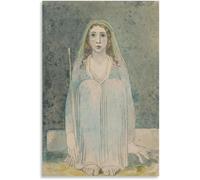 ZZYGGN GMGSW Póster de William Blake《Mujer sentada sosteniendo un bastón》Pintura Arte abstracto en la pared Cuadro de William Blake Grabados en lienzo para decoración del hogar 40x50cm Sin marco