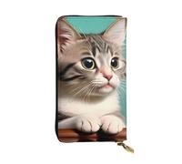 ZZYYDS A Curious Cat - Cartera larga de piel, 12 ranuras para tarjetas de crédito, 3 ranuras para efectivo, compartimento para monedas, unisex