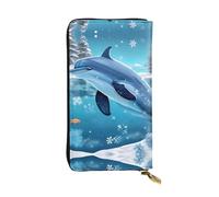 ZZYYDS Winter the Dolphin - Cartera larga de piel, 12 ranuras para tarjetas de crédito, 3 ranuras para efectivo, compartimento para monedas, unisex