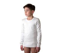 ZZZ ZZZ PETITE ABEILLE Made in Italy- 3 camisetas íntimas para niño 100% cálido algodón invernal, Color blanco., 14 años