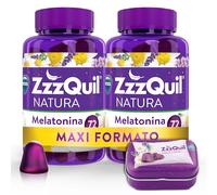 ZzzQuil Natura Gummies de Melatonina 1mg con Valeriana, Camomila, Vitamina B6 y Extractos de Plantas, Complemento Alimenticio para dormir sabor Frutos del Bosque, 144 Gummies (2x72) y Cajita de viaje