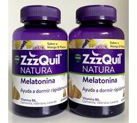Zzzquil Natura Melatonina, Suplemento Natural para Dormir, 60 Gominolas, con Vitamina B6, Valeriana, Manzanilla y Lavanda. Sabor Mango Platano.- Pack un (total 120 gominolas)