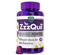 ZzzQuil Sueño Forte, Mayor dosis de Melatonina, Complemento alimenticio para dormir en gummies con extractos de Valeriana, Camomila y Lavanda, 60 Gummies